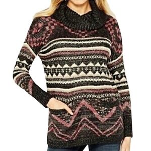 Lucky Brand - Multicolored Cowl Turtleneck Wool Blend Sweater with Pockets - M